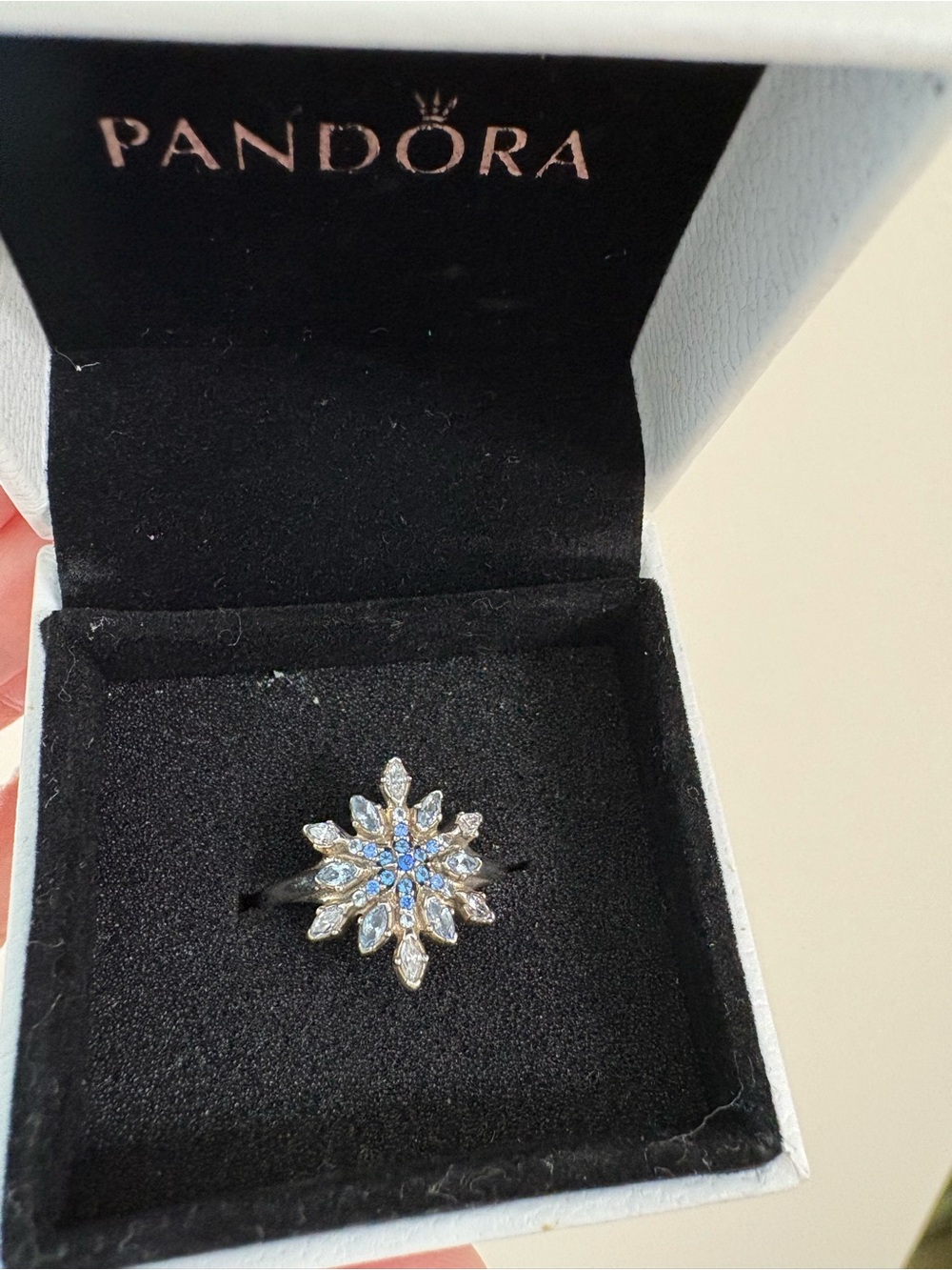 Pandora Silver Ring with Blue and Clear Sparkling Stones